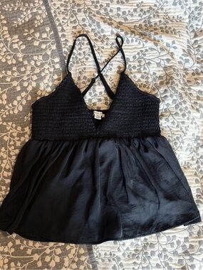 American Eagle Outfitters Black Smocked V-Neck Camisole with Crisscross Straps